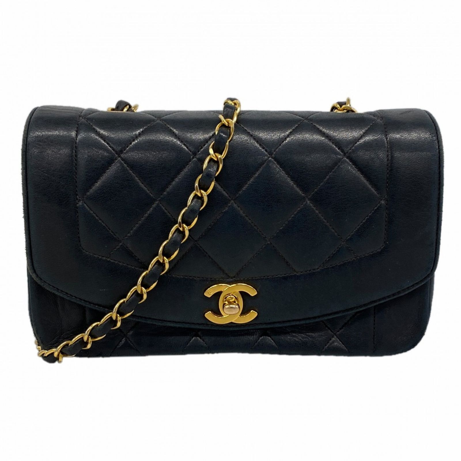 シャネル(Chanel) シャネル ショルダーバッグ ダイアナ チェーンショルダー ラムスキン ブラック レディース