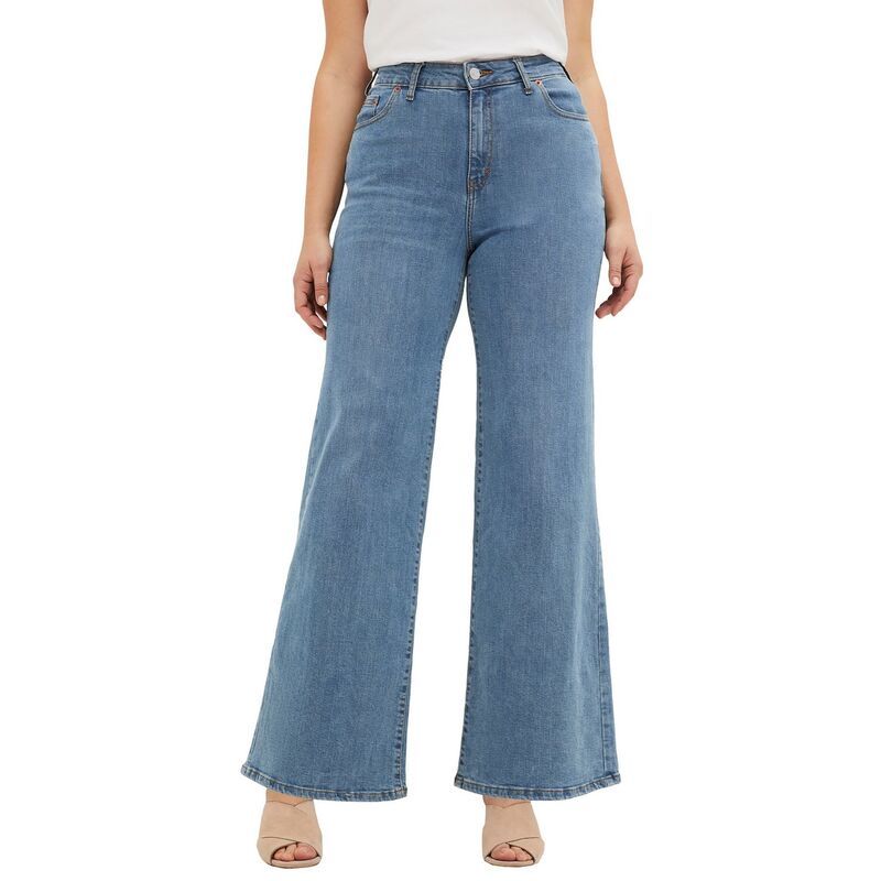 Ellos レディース ボトムス デニムパンツ ワイドレッグ プラスサイズ ジーンズ ellos Plusize 5Pocket Wide Leg Jeans Medium Stonewash
