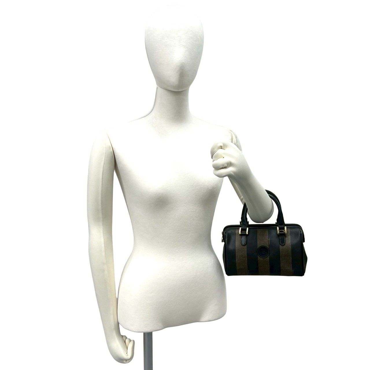 極 美品 保存袋付き FENDI フェンディ ペカン ストライプ 柄 FF ロゴ