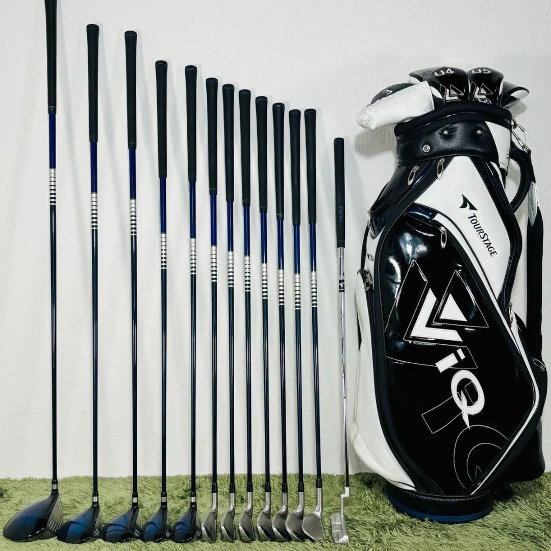 【中古】ツアーステージ ViQ フルセット キャディバッグ付き 13本セット メンズゴルフ TOURSTAGE BRIDGESTONE ブリヂストン 男性 右利き flex R