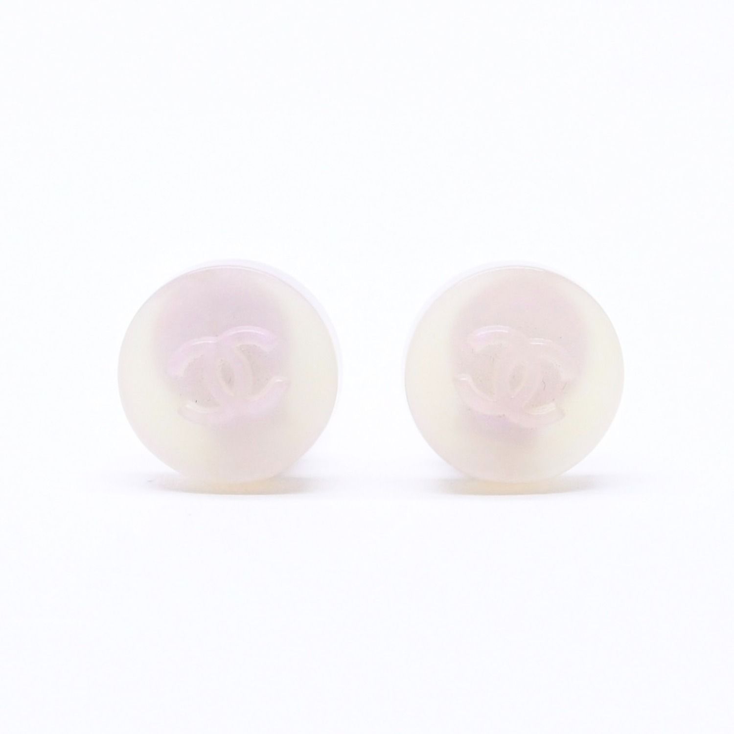 CHANEL シャネル ココマーク イヤリング 重量約3.69g 00C刻印 樹脂系 乳白色 ピンク オーロラ メタル シルバー 両耳用 美品 中古 62579
