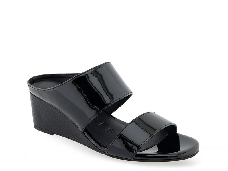 エアロソールズ レディース シューズ サンダル ヒール Aerosoles Wheeler Wedge Sandal Black Patent Synthetic ブラック