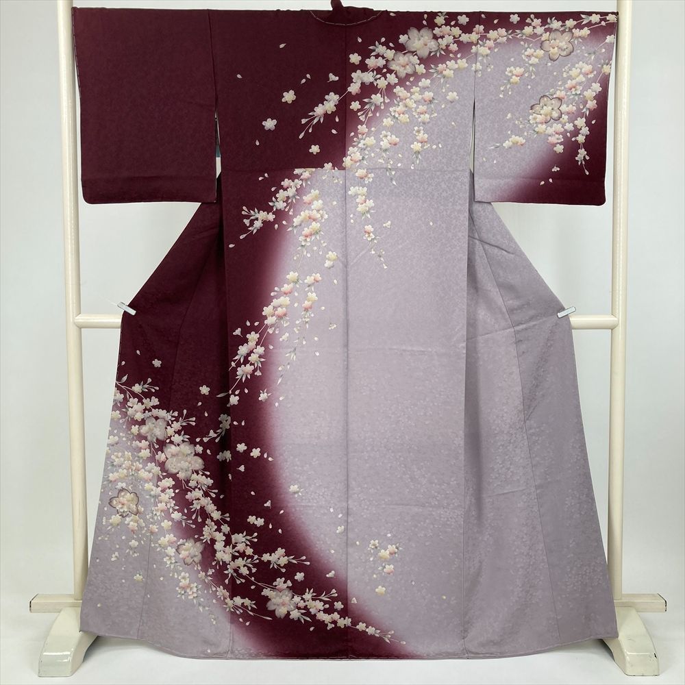 たんす屋 TANSU-YA 着物 リユース着物 訪問着 赤紫 フォーマル セミフォーマル 桜 ぼかし 袷 絹 洗い済 【身丈】161.5cm【裄丈】68.5cm 7650004276555