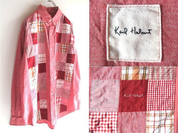 美品 Karl Helmut カールヘルム ロゴ チェック クレイジーパッチワーク