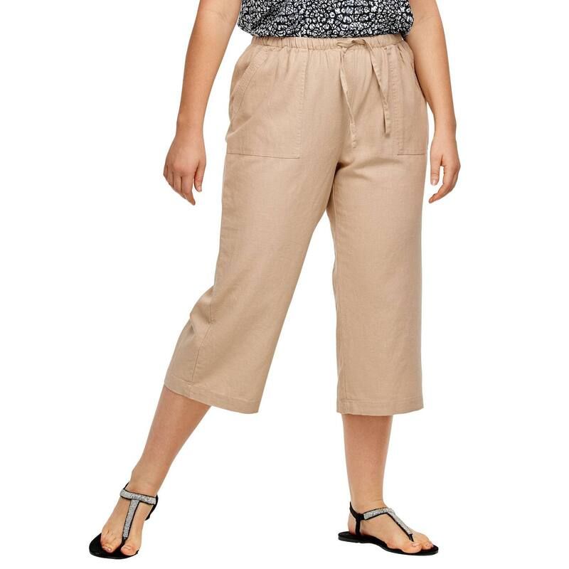 Ellos レディース ボトムス カジュアルパンツ リラックスフィット プラスサイズ キャップ リネン ellos Plusize LinenBlendrawstring Elastic Waist
