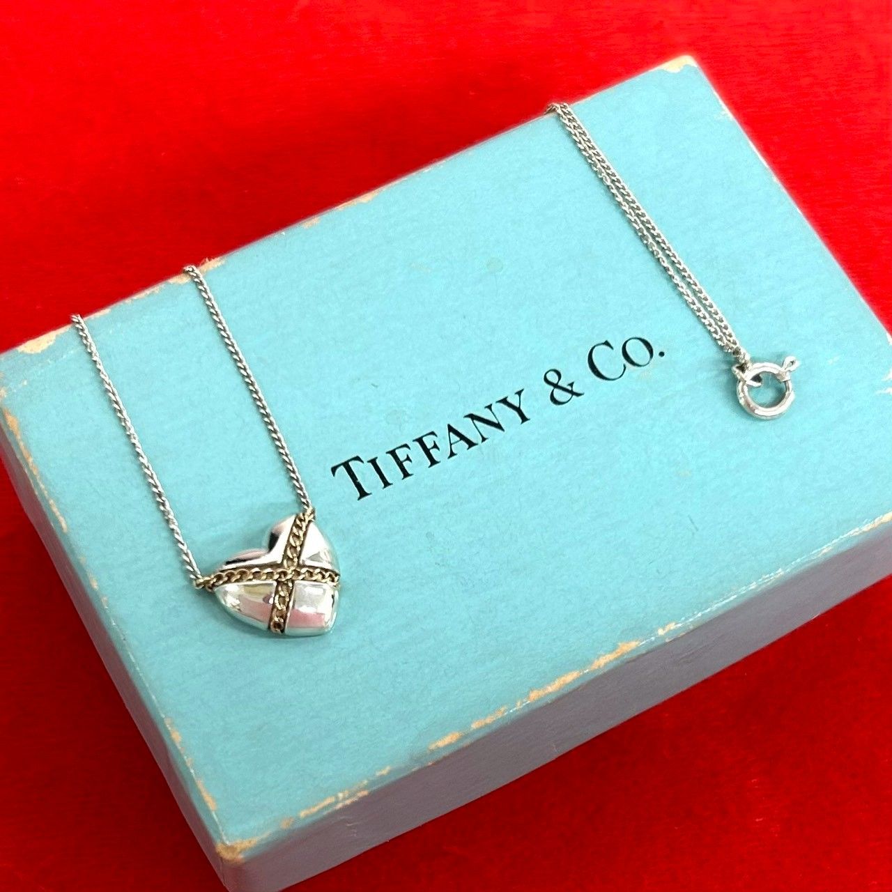 極 美品 箱付 TIFFANY&Co. ティファニー チェーンクロス ハート