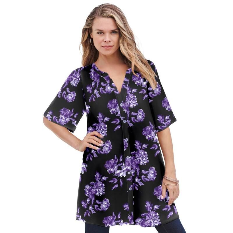 ロアマンズ レディース トップス Tシャツ プラスサイズ Roamans Womens Plusize Angelina Tunic Top Short Sleeve Flowy Fit Everyd