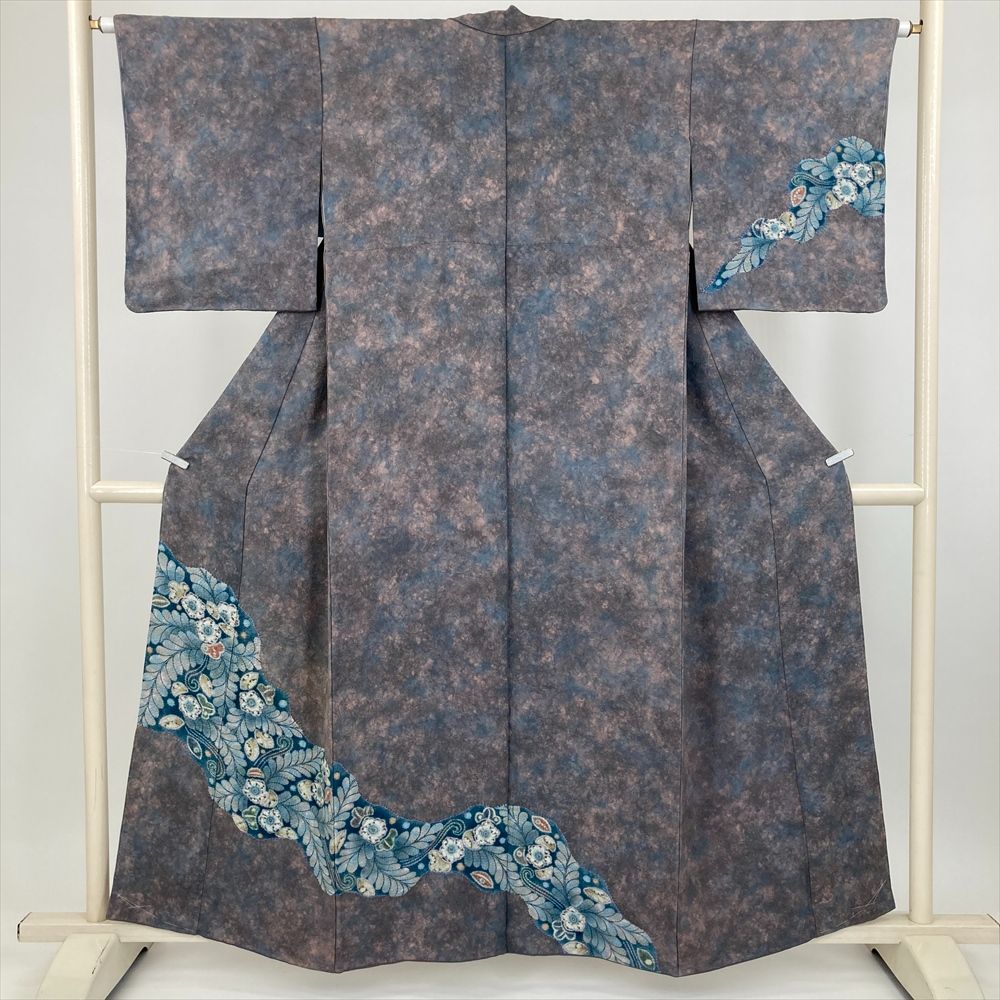 たんす屋 TANSU-YA 着物 リユース着物 訪問着 グレー ピンク まだら フォーマル セミフォーマル 辻が花 道長取り 絞り 地紋織り 袷 絹 洗い済 【身丈】152cm【裄丈】64.5cm 7650004285250