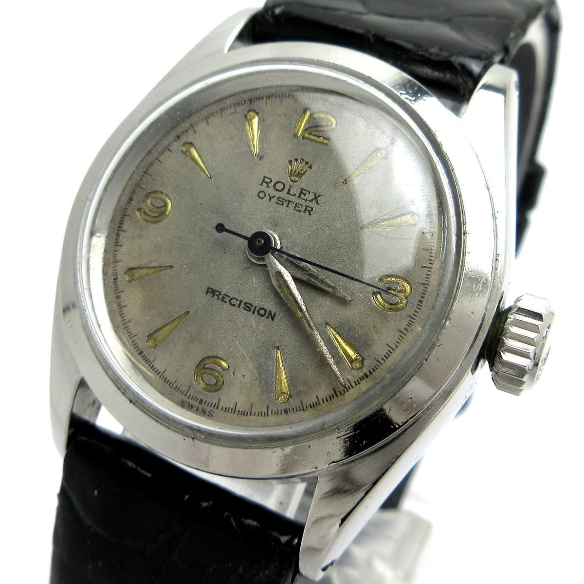 ロレックス ROLEX オイスター プレシジョン 手巻き ボーイズ グレー文字盤 6020 時計 PRECISION ミドル アンティーク 稼動品