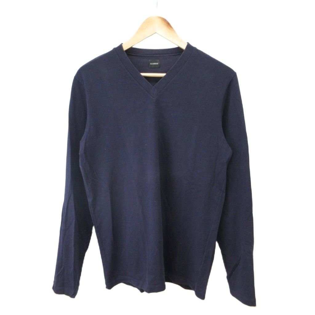 ジルサンダー JIL SANDER Tシャツ 紺 ネイビー Vネック 長袖 無地 /NP