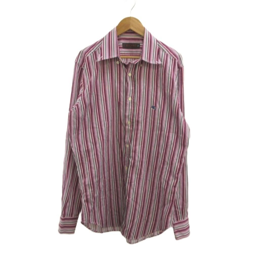 エトロ ETRO 長袖シャツ 40 紫 パープル 黒 ブラック 白 ホワイト ストライプ柄 /NP ■GY62