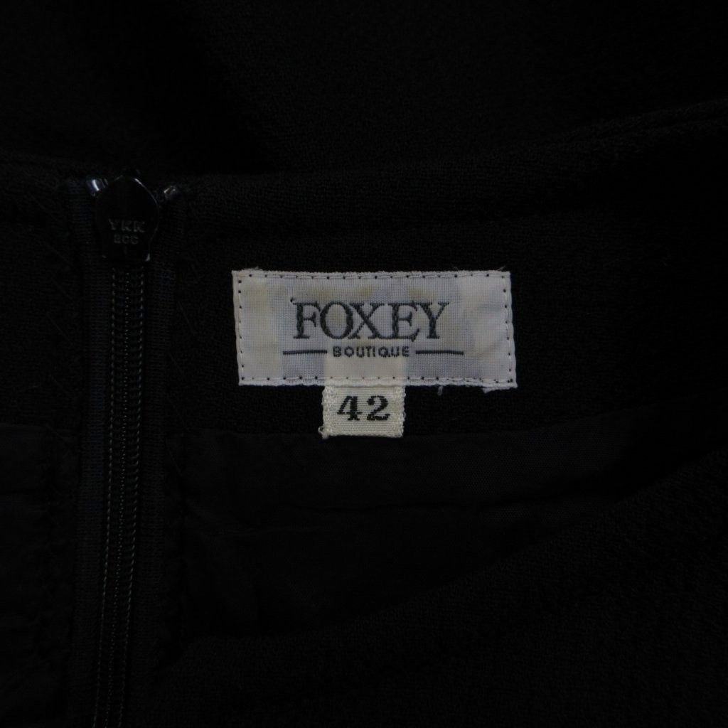 フォクシー FOXEY ワンピース ウール 42 黒 ブラック Vネック 半袖