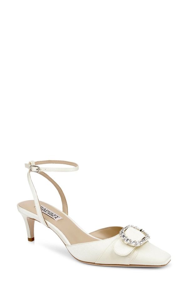 バッジェリーミシュカ レディース シューズ ヒール アンクル BADGLEY MISCHKA Odesza Kitten Heel Ankle Strapump Yellow Crepe イエロー