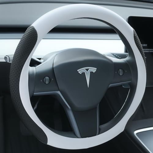 Uxcer プレミアムレザーハンドルカバー Tesla Model 3/Y 2016-2025 2026 Juniper/Highland用 滑り止め 通気性 Tesla Model 3/Y ハンドルプロテクター ホワイトt 2f51e743