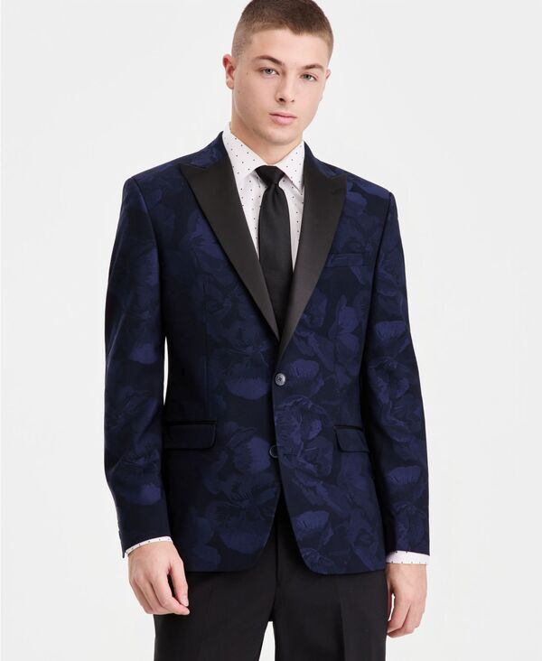 【送料無料】 バースリー メンズ ジャケット・ブルゾン アウター Mens SlimFit JacquardFloral Evening Jacket Navy