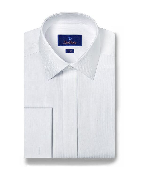 デイビッドドナヒュー メンズ トップス シャツ コットン David Donahue Cotton Micro Dobby Trim Fit French Cuff Dress Shirt White
