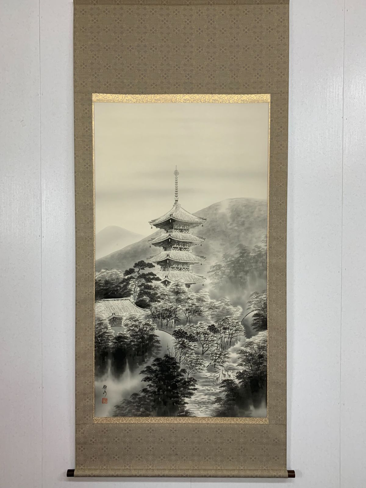 【掛け軸】494 田中静水「古刹 大幅」#京都 #冬の五重塔 #茶掛 #掛軸 #古美術 #骨董 #お値下げ歓迎 #まとめてお取引歓迎