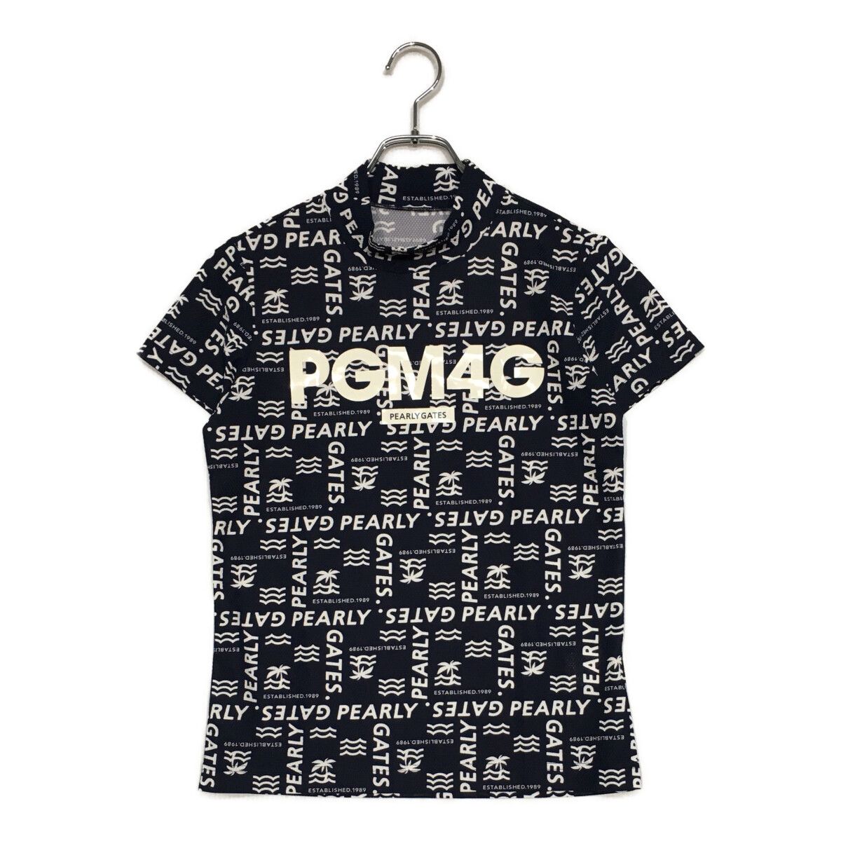 中古 レディース パーリーゲイツ PEARLY GATES 半袖シャツ 0(S) 紺 ネイビー モックネック 総柄