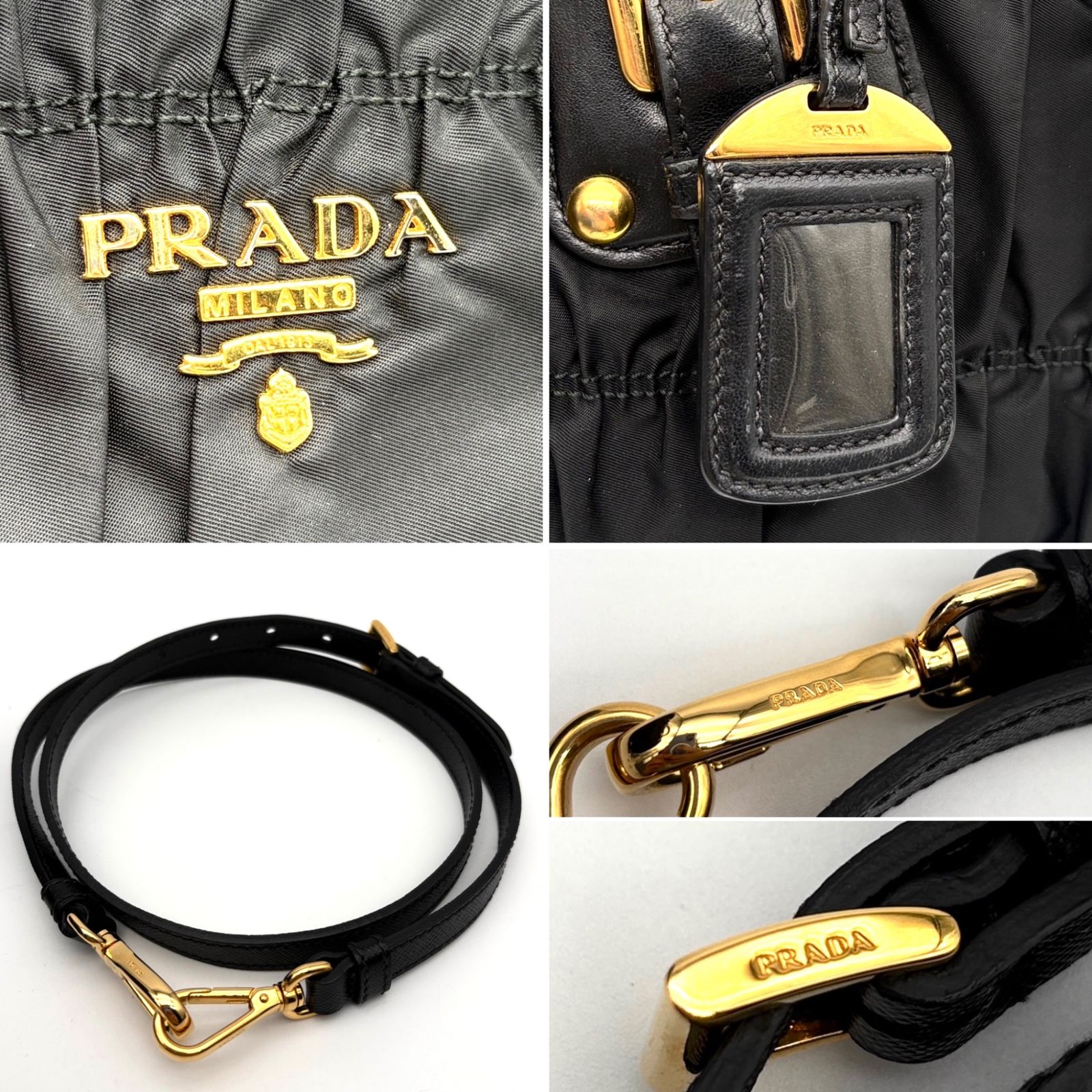 極美品 プラダ PRADA 2way トートバッグ ショルダーバッグ ギャザー 
