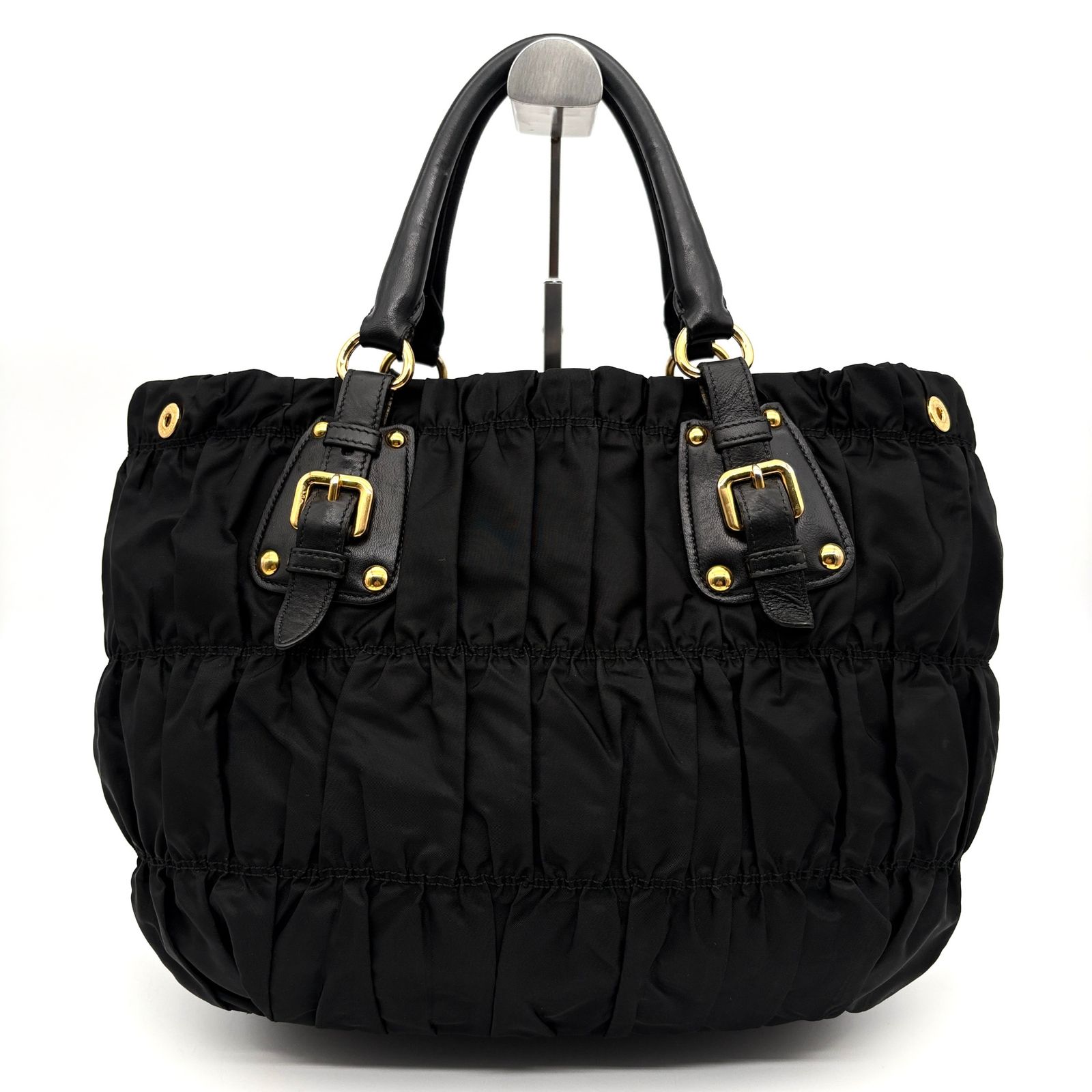 極美品 プラダ PRADA 2way トートバッグ ショルダーバッグ ギャザー 