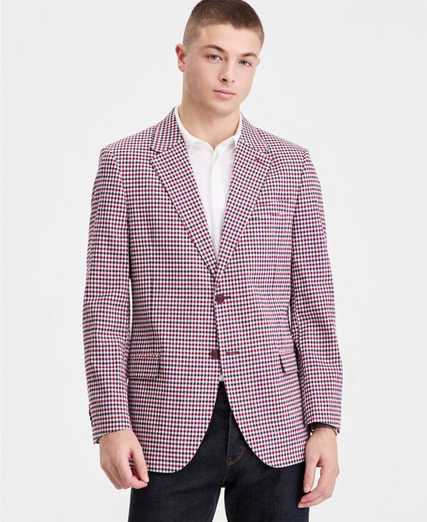 ナウティカ メンズ アウター ジャケット・ブルゾン ブレザー Nautica Mens ModernFit Seersucker Blazered Check レッド