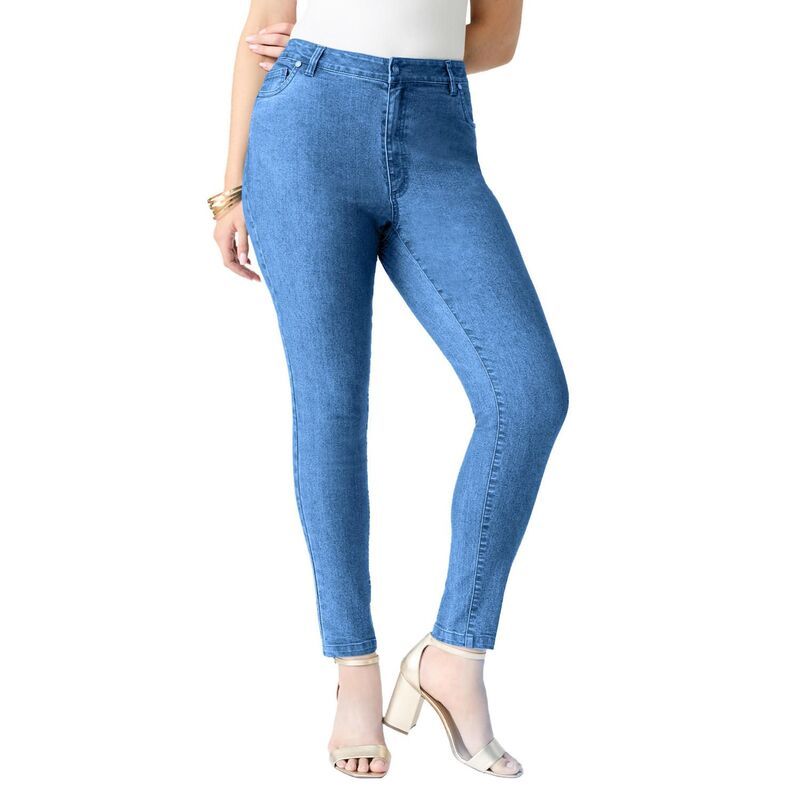 ロアマンズ レディース ボトムス デニムパンツ プラスサイズ Roamans Womens Plusize Classic Stretch Slim Jean Light Stonewash