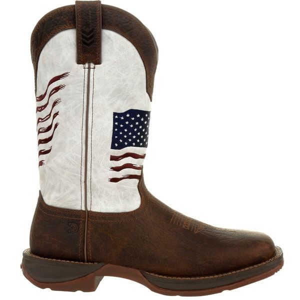 ドゥランゴ メンズ シューズ ブーツ・レインブーツ DURANGO Distressed Flag Embroidery Western Boot Bay Brown And White ホワイト