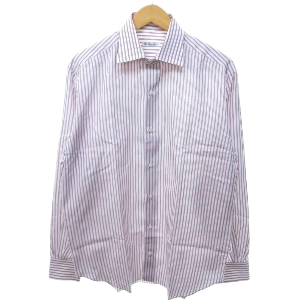 ロロピアーナ Loro Piana シャツ 長袖 ストライプ レギュラーカラー 赤 レッド 白 ホワイト /HW