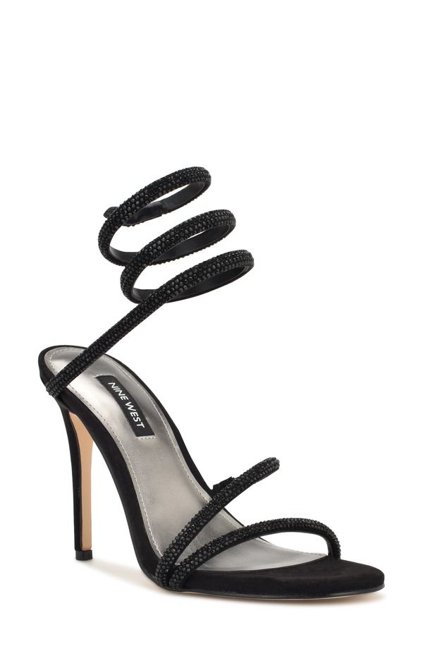 ナインウェスト レディース シューズ ヒール サンダル アンクル Nine West Maskill Rhinestone Ankle Wrap Sandal Black 001 ブラック