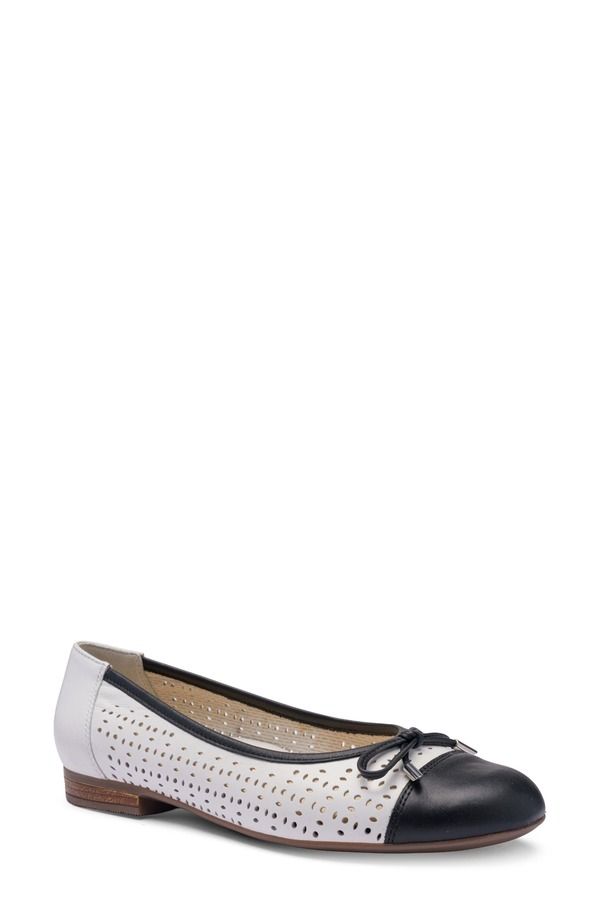 アラ レディース シューズ パンプス キャップ ara Sangria Cap Toe Flat White W Black ホワイト