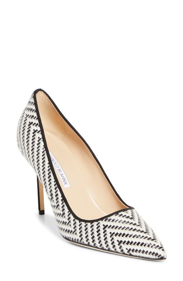 マノロ ブラニク レディース シューズ パンプス Manolo Blahnik BB Pointed Toe Raffia Pump Ivory Black アイボリー