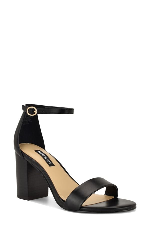 ナインウェスト レディース シューズ ヒール サンダル アンクル Nine Westoniann Ankle Strap Sandal Black Stacked Heel ブラック