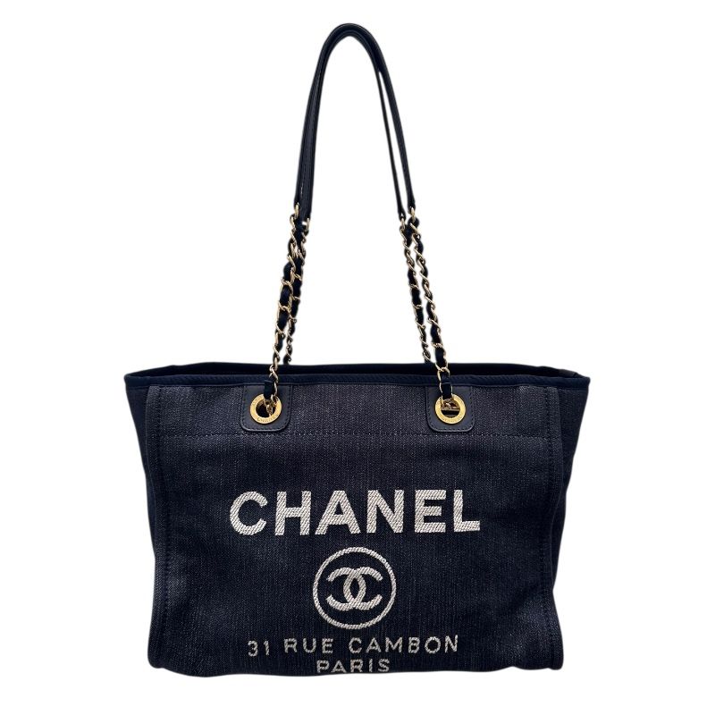 シャネル CHANEL ドーヴィル チェーントートMM A67001 17番台 インディゴ ゴールド金具 デニム レディース トートバッグ