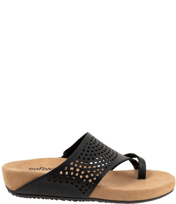 ソフトウォーク レディース シューズ サンダル レザー SoftWalk Blaine Perf Leather Thong Sandals Black ブラック