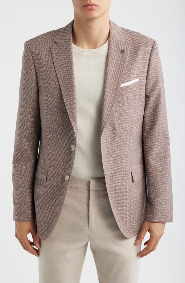 ボス メンズ アウター ジャケット・ブルゾン スリムフィット ウール コート BOSS Hutson Slim Fit Red Check Virgin Wool Sport Coat Open Re