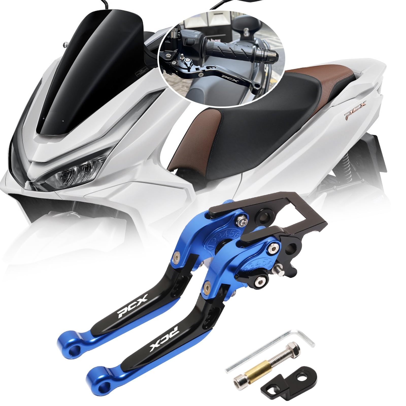 For PCX160 150 125 2026+ 2025 フロントおよびリアディスクブレーキ、パーキング機能付き改造ブレーキホーン、プルロッド、PCX160 150 125 2021-2026+ オートバイアクセサリー (ブルーブラックブル d48f4a27