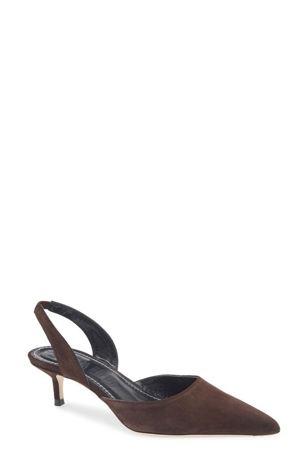 スタウド レディース シューズ パンプス ヒール STAUD Sebastian Slingback Pointed Toe Kitten Heel Pump Espresso