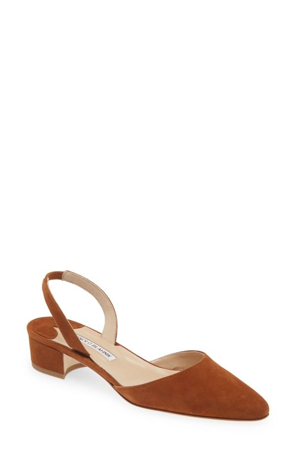 マノロ ブラニク レディース シューズ パンプスエード ヒール Manolo Blahnik Aspro Block Heel Slingback Suede Pump Brown ブラウン