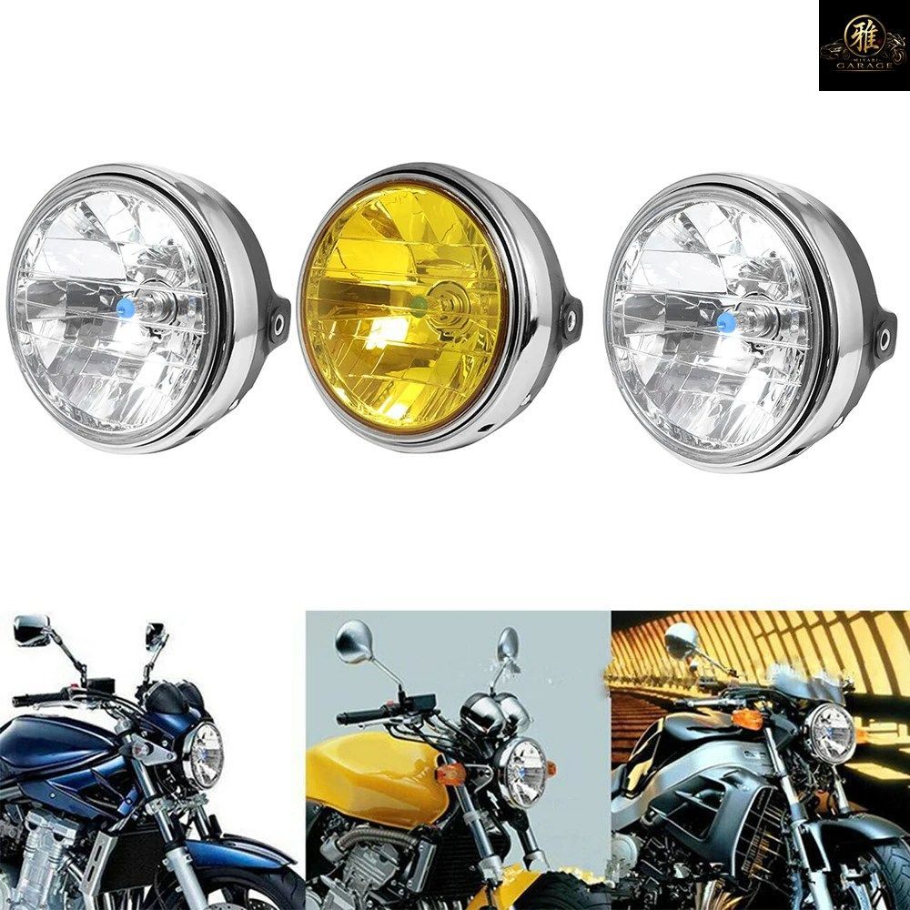 オートバイ用レトロラウンドヘッドライトフロントヘッドランプハロゲンアンバーホンダホーネット600900CB400