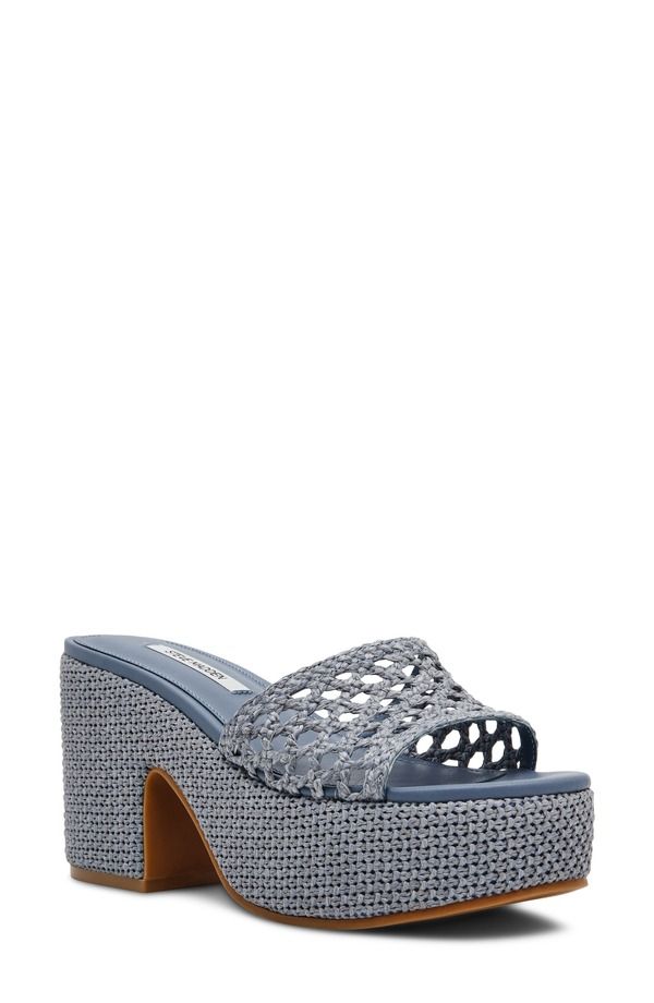 スティーブ マデン レディース シューズ ヒール プラットフォーム サンダル Steve Madden Torch Platform Slide Sandal Blue Raffia ブルー