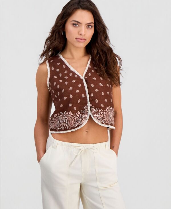 アンドノウディス レディース トップス ベスト And Now This Womens Bandana TieFront Vest Warm Cognac