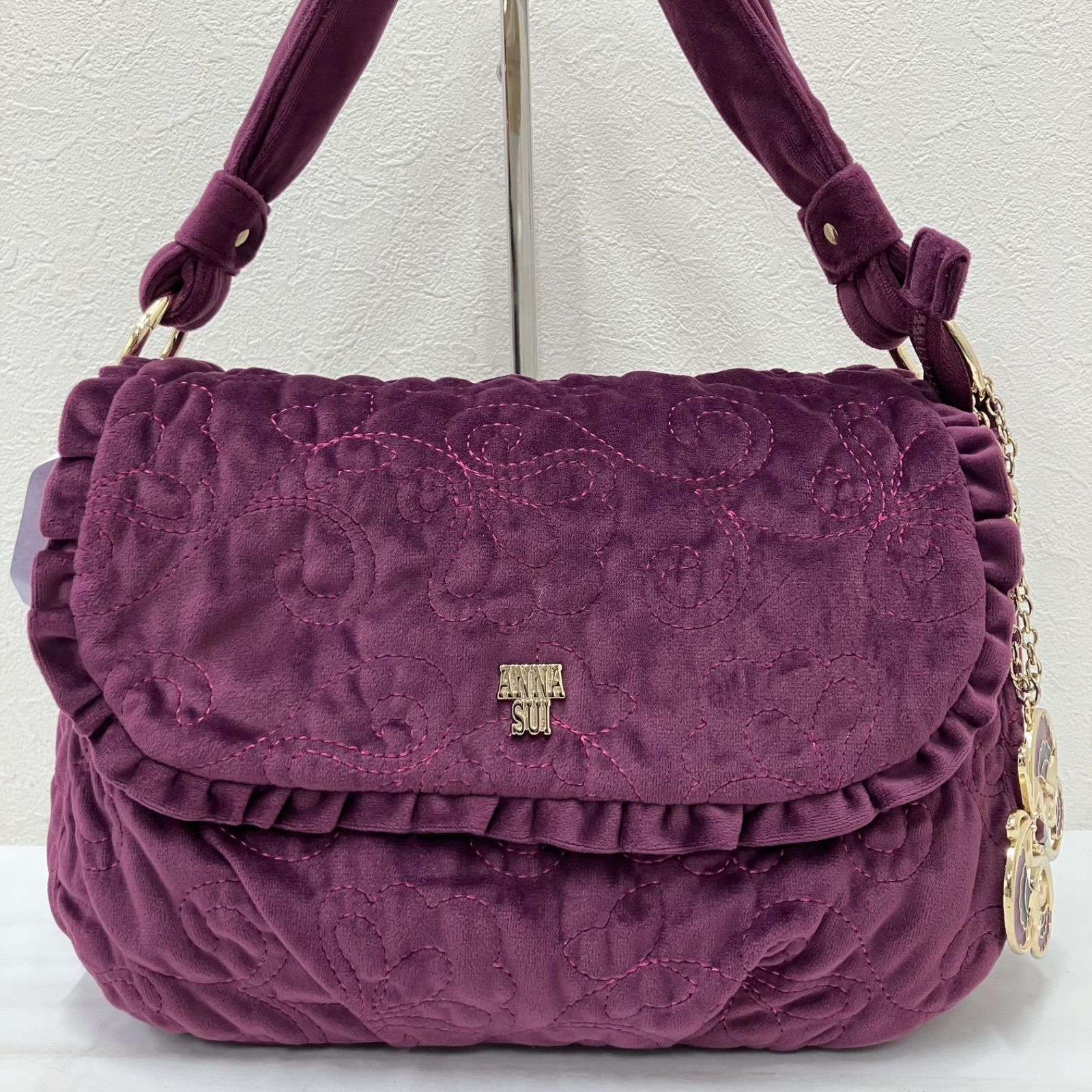 人気 y2k 00s ANNA SUI ジャガード バタフライ バッグ パープル 3625 【美品】 ANNA SUI アナスイ トートバッグ ハンドバッグ ワン