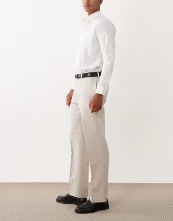 エイソス メンズ ボトムス カジュアルパンツ ストレート リネン ASOS DESIGN tailored linen rich straight leg pants in stone ストーン エイソス メンズ ボトムス カジュアルパンツ ストレート リネン ASOS DESIGN tailored linen rich straight leg pants in stone ストーン
