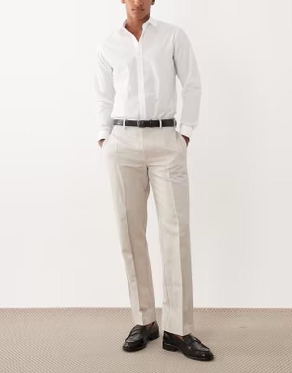 エイソス メンズ ボトムス カジュアルパンツ ストレート リネン ASOS DESIGN tailored linen rich straight leg pants in stone ストーン エイソス メンズ ボトムス カジュアルパンツ ストレート リネン ASOS DESIGN tailored linen rich straight leg pants in stone ストーン