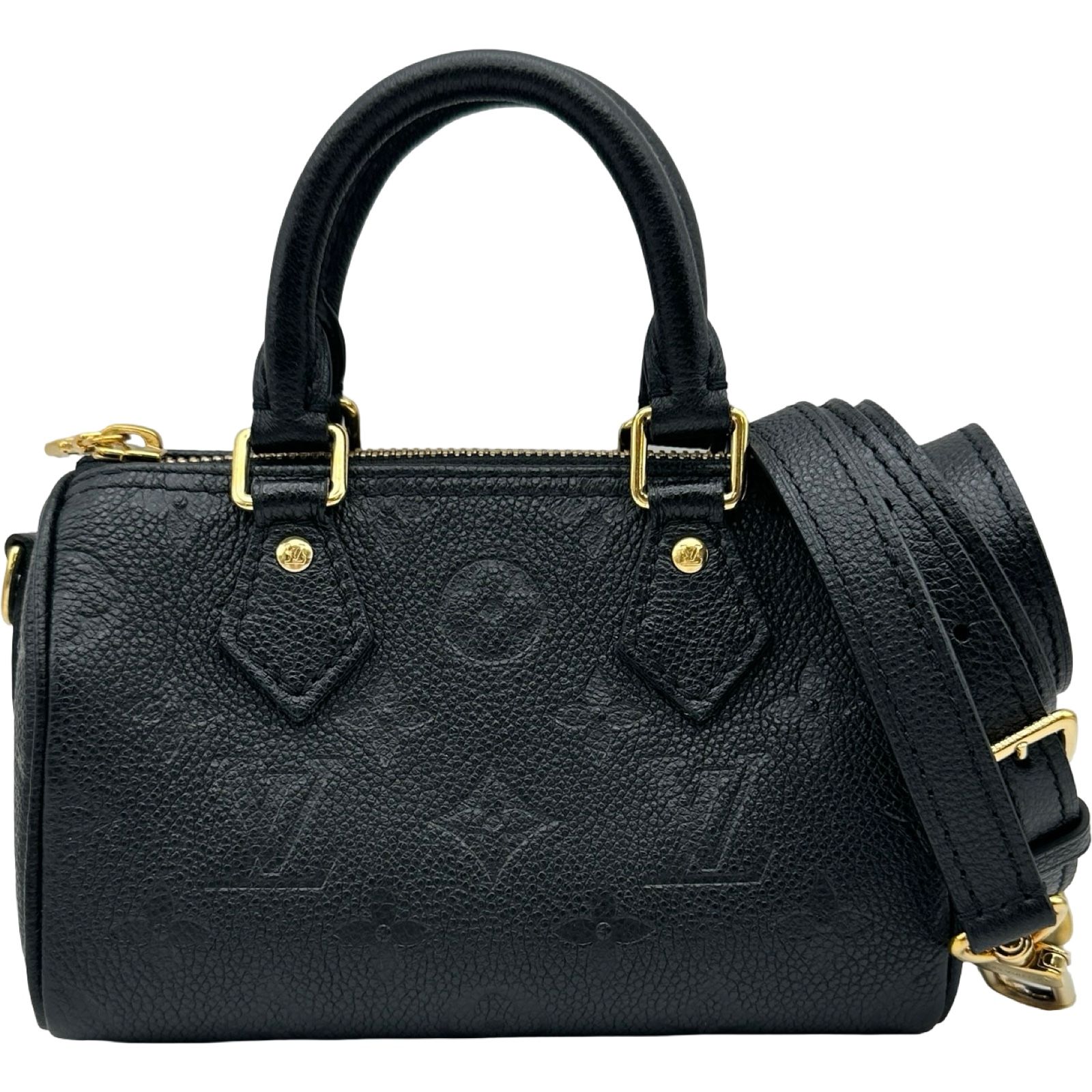 ルイ・ヴィトン LOUIS VUITTON ナノ・スピーディ M82450 ノワール ゴールド金具 モノグラム・アンプラント レディース ショルダーバッグ