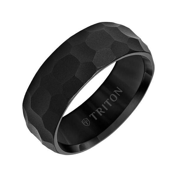 トリトン レディース アクセサリー 指輪 Triton 8MM Tungsten Carbide Ring withammeredge To Edge Black ブラック