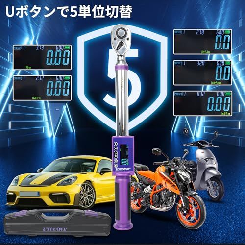 デジタルトルクレンチ 1/2インチ 12.7mm 11-220Nm 高精度±2% 大型LCD トルク数値プレセット 早い反応速度 3モード(ピーク/トラック/スルー) 5単位切替 データ保存500組 自動OFF&アラート 防錆 耐久設計 校正 159affed