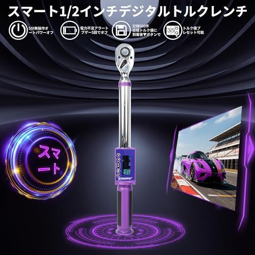 デジタルトルクレンチ 1/2インチ 12.7mm 11-220Nm 高精度±2% 大型LCD トルク数値プレセット 早い反応速度 3モード(ピーク/トラック/スルー) 5単位切替 データ保存500組 自動OFF&アラート 防錆 耐久設計 校正 159affed