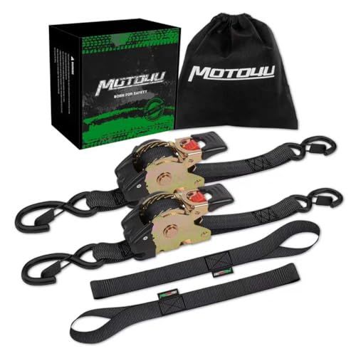 MOTO4U タイダウンベルト 自動巻 2本セット 25mm x 3m ラチュットベルト 固定ベルト 荷締めベルト ソフトループ&収納バッグ付き(2個)ts