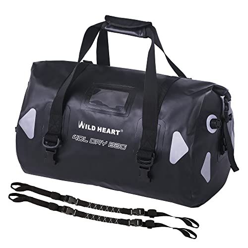 WILD HEART 防水バッグ ダッフルバッグ 40L 66L 100L 溶接シームショルダーストラップ付き バインディングロープ カヤック キャンプ ボート/バイサイクル オートバイドラムバッグ ツーリング シートバッグ オートバイ アウトドア (黒,ts